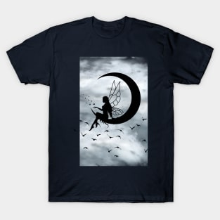 Silhouette, fairy moon and birds. T-Shirt